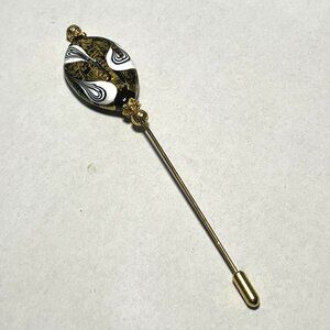 Gold and Black Art Glass Beaded Swirl Hat Pin